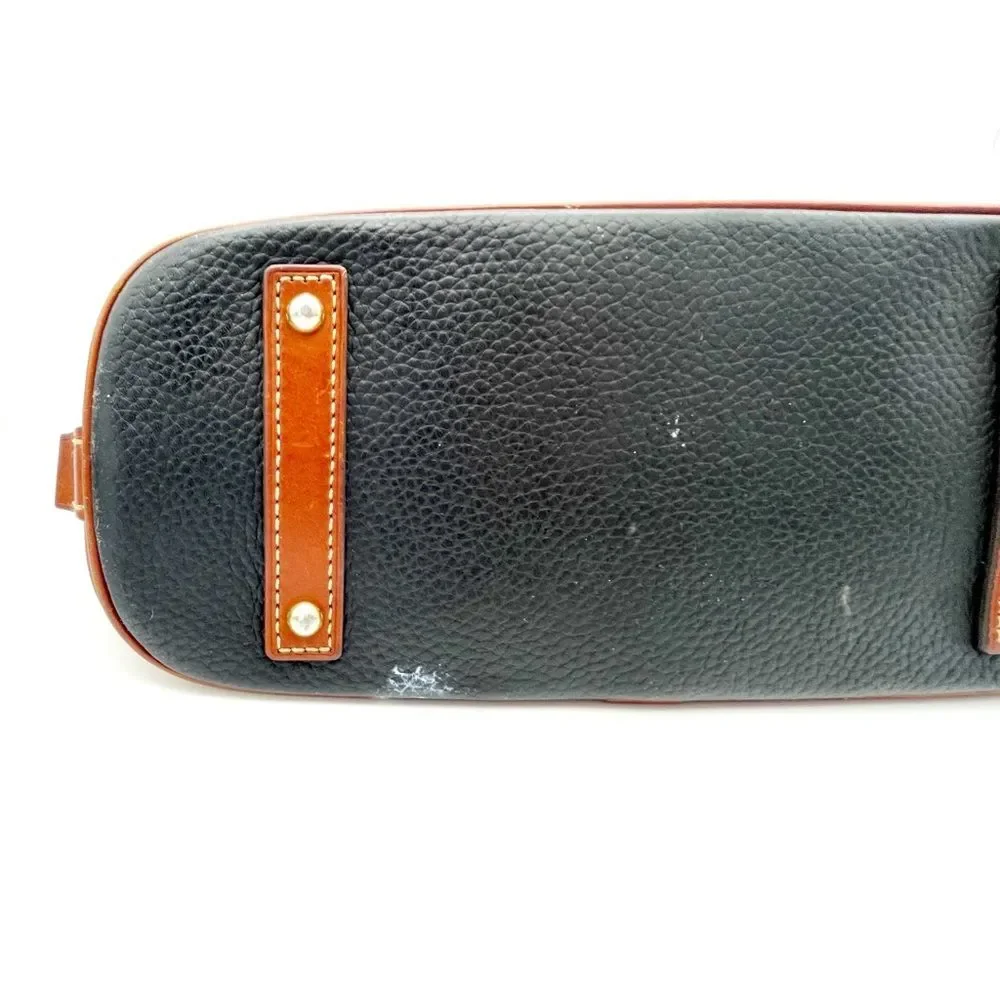 Dooney & Bourke Pebble Grain Zip Around Satchel Black & Cognac Brown Leather Bag